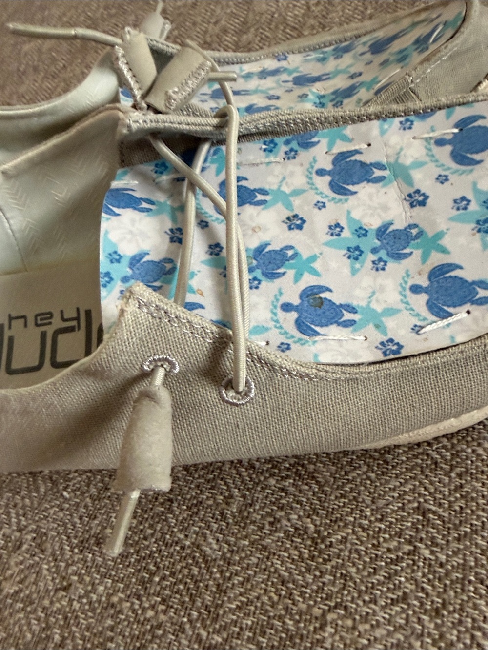 Hey Dude Custom Woman’s Shoes - Gray with Blue Turtle Insole - Picture 6 of 8